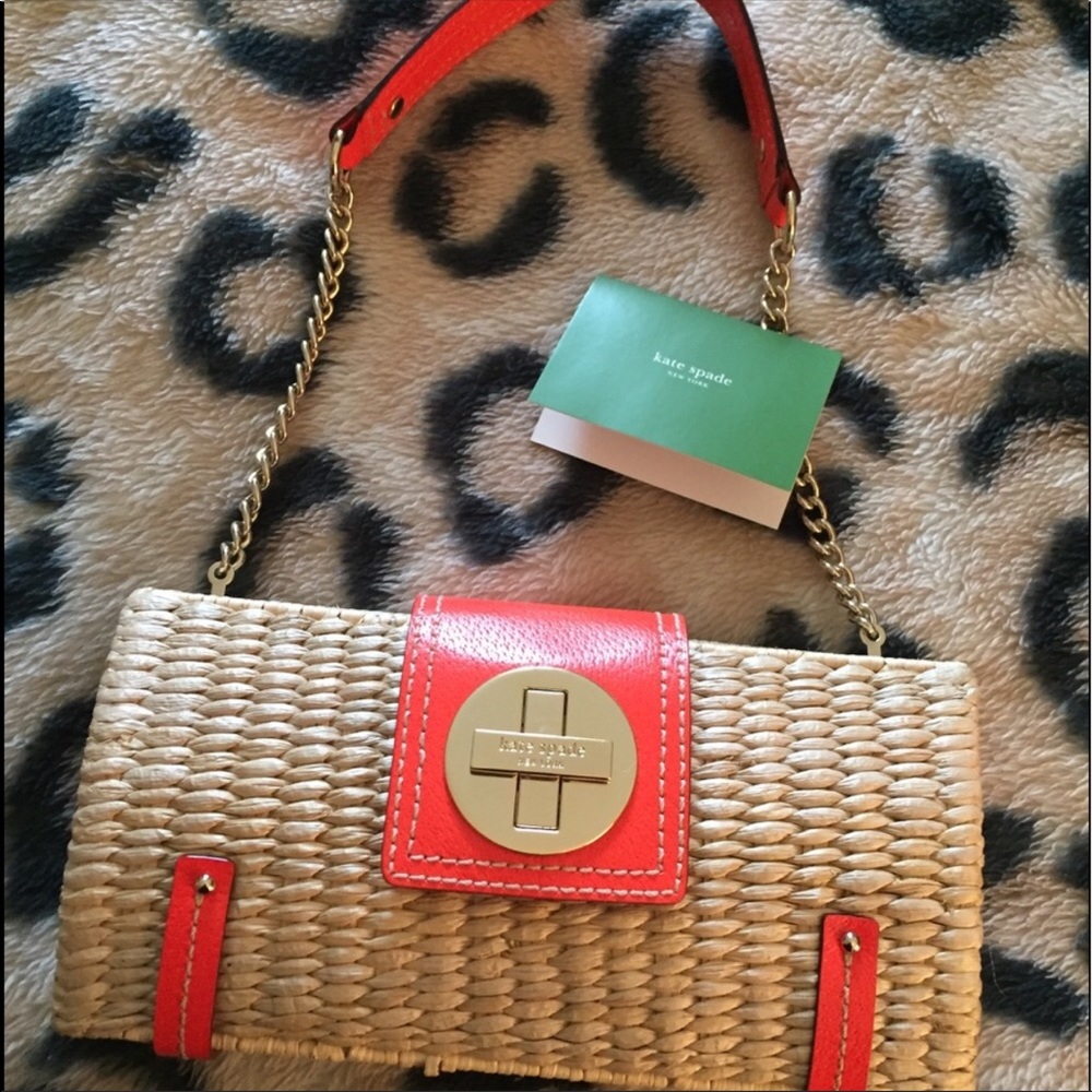 Kate spade orange straw and chain bag